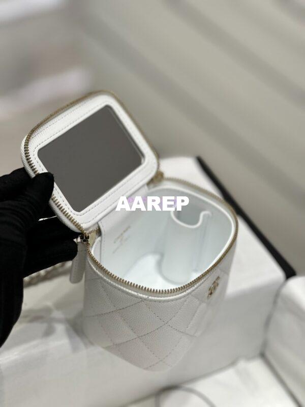 Replica Chanel New 23K Classic Chain Mini Vanity in Grained Calfskin Mirror AP1340 White 9