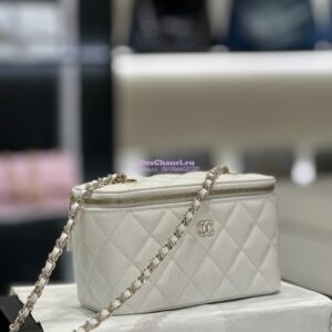 Replica Chanel 23K Small Vanity With Classic Chain in Grained Calfskin with Mirror AP1341 White