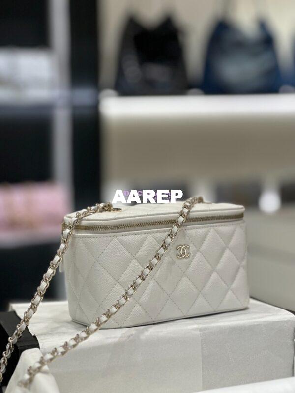Replica Chanel 23K Small Vanity With Classic Chain in Grained Calfskin with Mirror AP1341 White 3