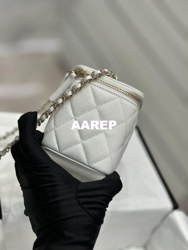 Replica Chanel 23K Small Vanity With Classic Chain in Grained Calfskin with Mirror AP1341 White 4
