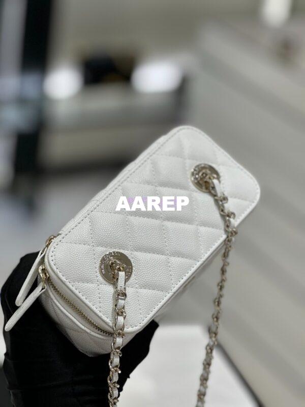 Replica Chanel 23K Small Vanity With Classic Chain in Grained Calfskin with Mirror AP1341 White 6