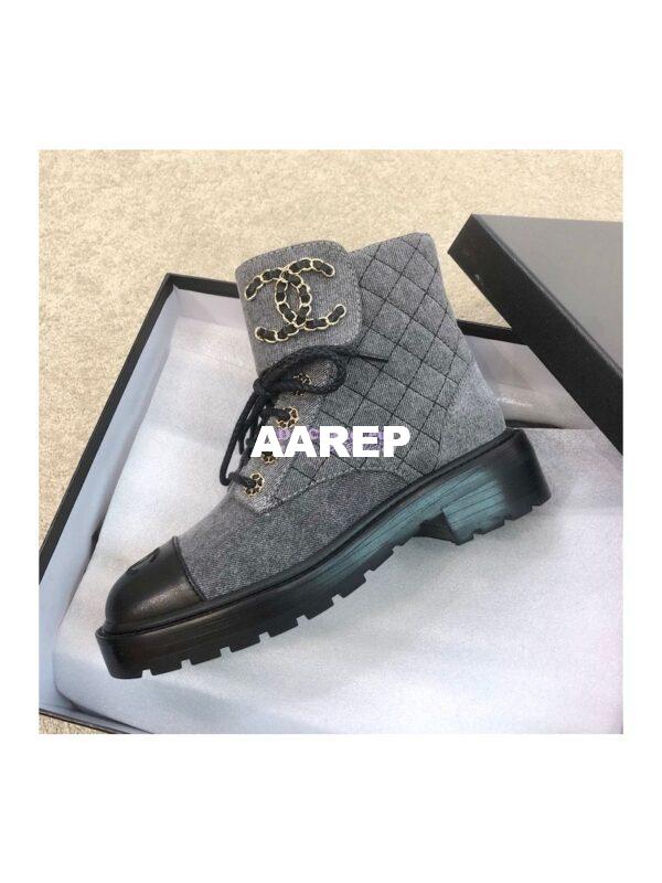 Replica Chanel Lace-Ups Velvet & Calfskin G36424 Grey 5