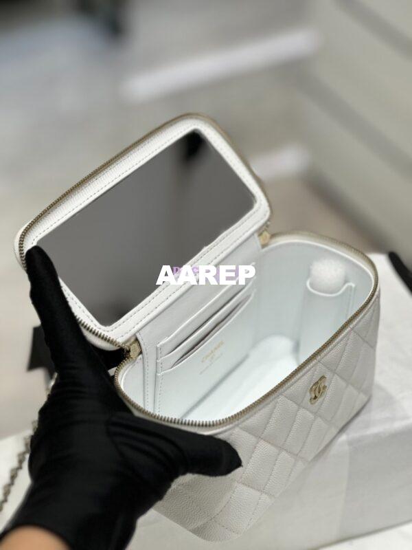Replica Chanel 23K Small Vanity With Classic Chain in Grained Calfskin with Mirror AP1341 White 13