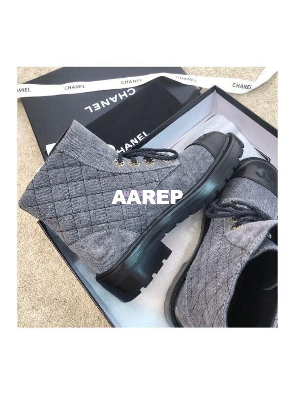 Replica Chanel Lace-Ups Velvet & Calfskin G36424 Grey 9
