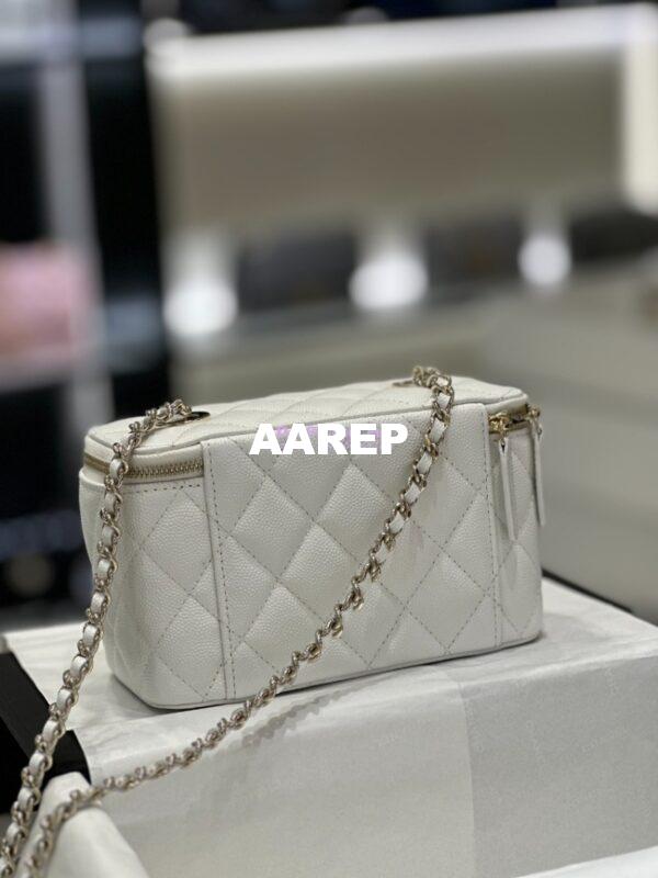 Replica Chanel 23K Small Vanity With Classic Chain in Grained Calfskin with Mirror AP1341 White 15