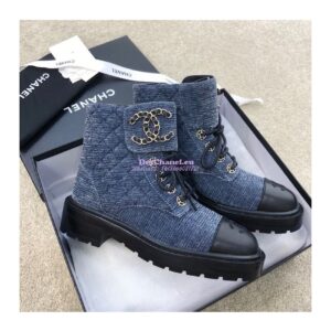 Replica Chanel Lace-Ups Velvet & Calfskin G36424 Blue