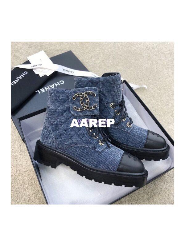 Replica Chanel Lace-Ups Velvet & Calfskin G36424 Blue 3