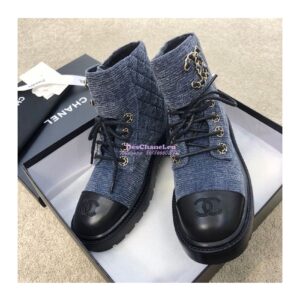Replica Chanel Lace-Ups Velvet & Calfskin G36424 Blue 2