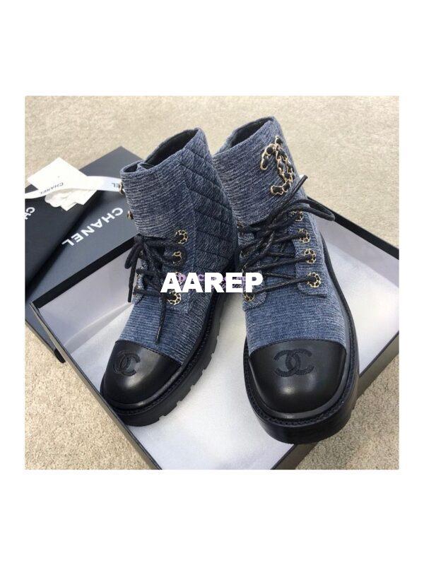 Replica Chanel Lace-Ups Velvet & Calfskin G36424 Blue 4
