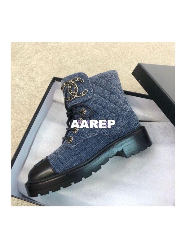 Replica Chanel Lace-Ups Velvet & Calfskin G36424 Blue 5
