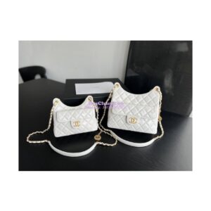 Replica Chanel Hobo Bag Shiny Crumpled Calfskin AS3690 White