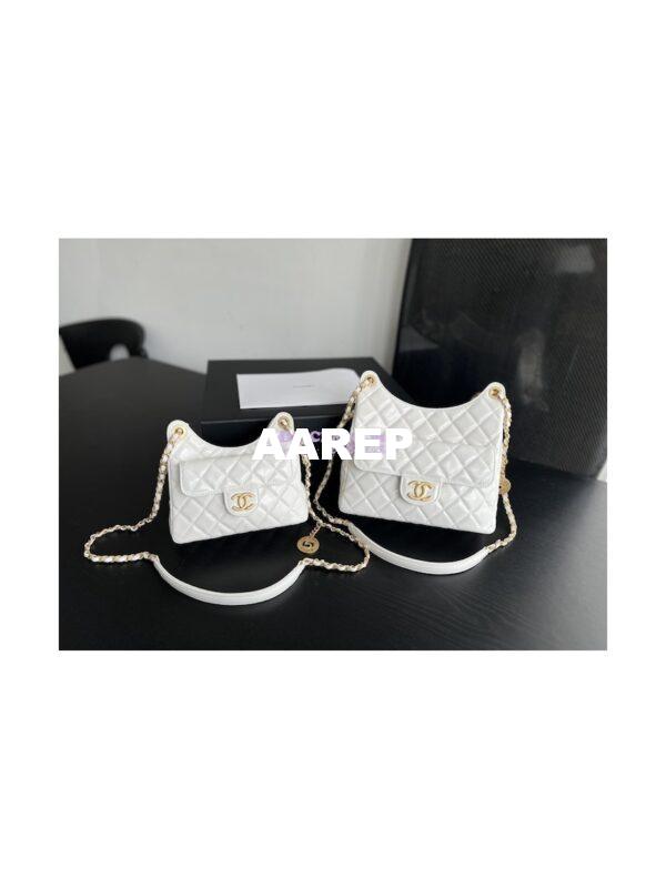 Replica Chanel Hobo Bag Shiny Crumpled Calfskin AS3690 White