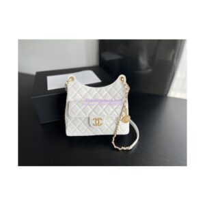 Replica Chanel Hobo Bag Shiny Crumpled Calfskin AS3690 White 2