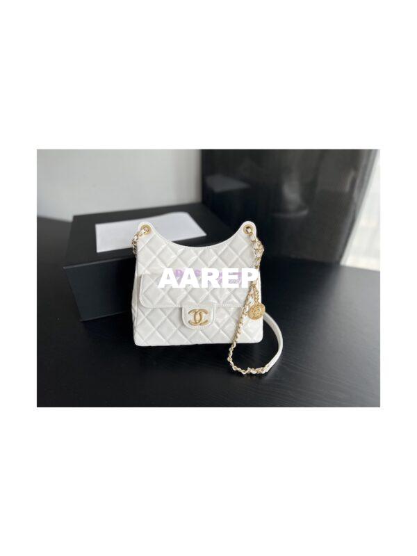 Replica Chanel Hobo Bag Shiny Crumpled Calfskin AS3690 White 2