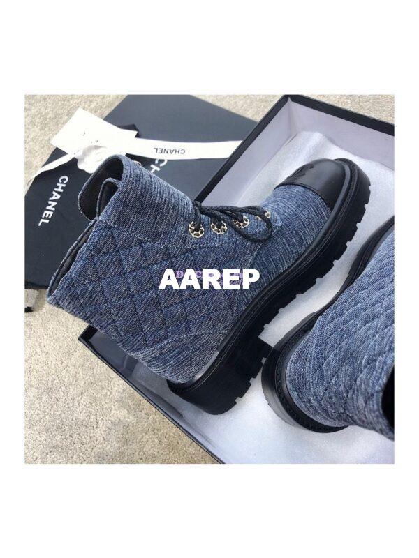 Replica Chanel Lace-Ups Velvet & Calfskin G36424 Blue 6