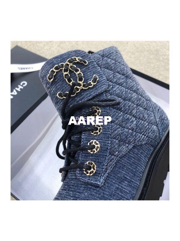 Replica Chanel Lace-Ups Velvet & Calfskin G36424 Blue 7