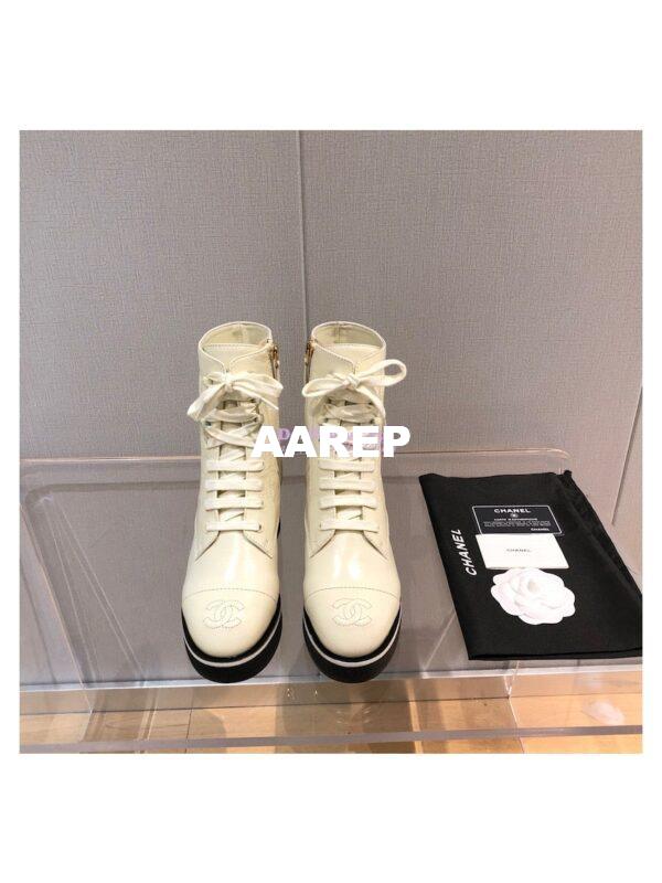 Replica Chanel Lace-Ups Shiny Crumpled Lambskin G36435 Ivory 4