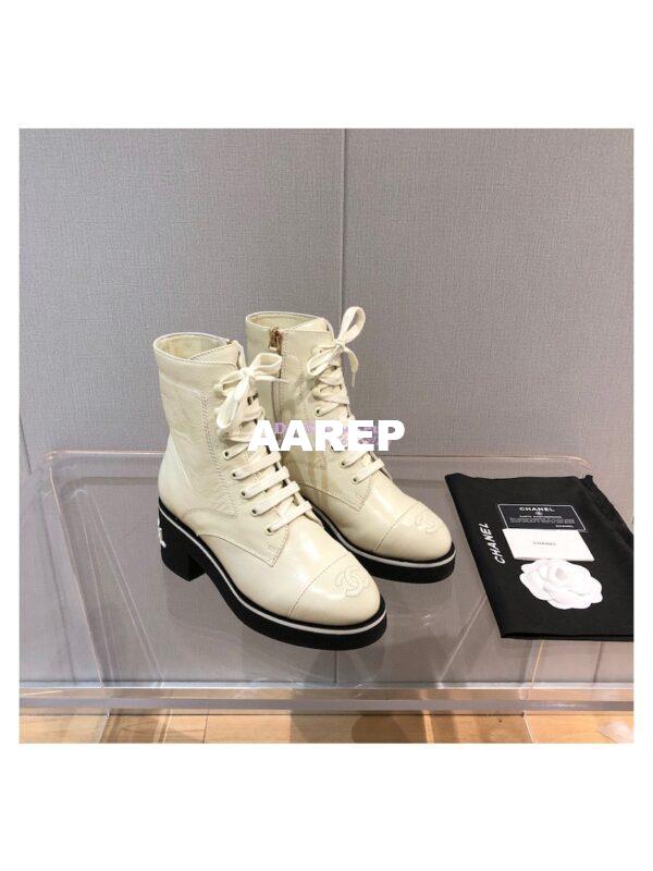 Replica Chanel Lace-Ups Shiny Crumpled Lambskin G36435 Ivory 5