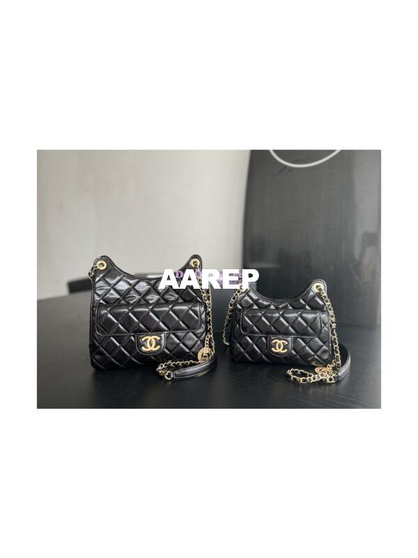 Replica Chanel Hobo Bag Shiny Crumpled Calfskin AS3690 Black