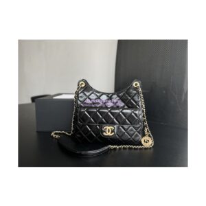 Replica Chanel Hobo Bag Shiny Crumpled Calfskin AS3690 Black 2