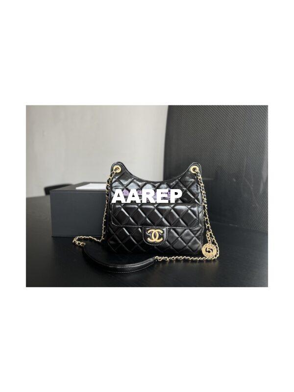 Replica Chanel Hobo Bag Shiny Crumpled Calfskin AS3690 Black 2