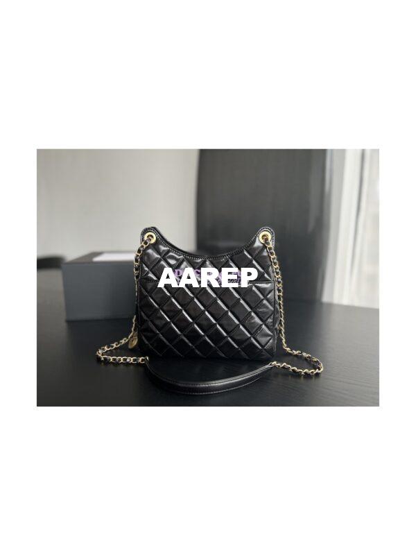 Replica Chanel Hobo Bag Shiny Crumpled Calfskin AS3690 Black 8
