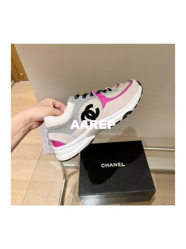 Replica Chanel Trainers Fabric & Suede Calfskin G38299 Grey & Pink 4