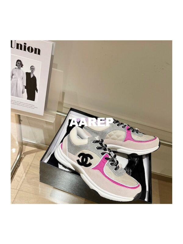 Replica Chanel Trainers Fabric & Suede Calfskin G38299 Grey & Pink 6