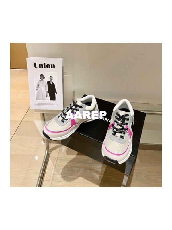 Replica Chanel Trainers Fabric & Suede Calfskin G38299 Grey & Pink 7