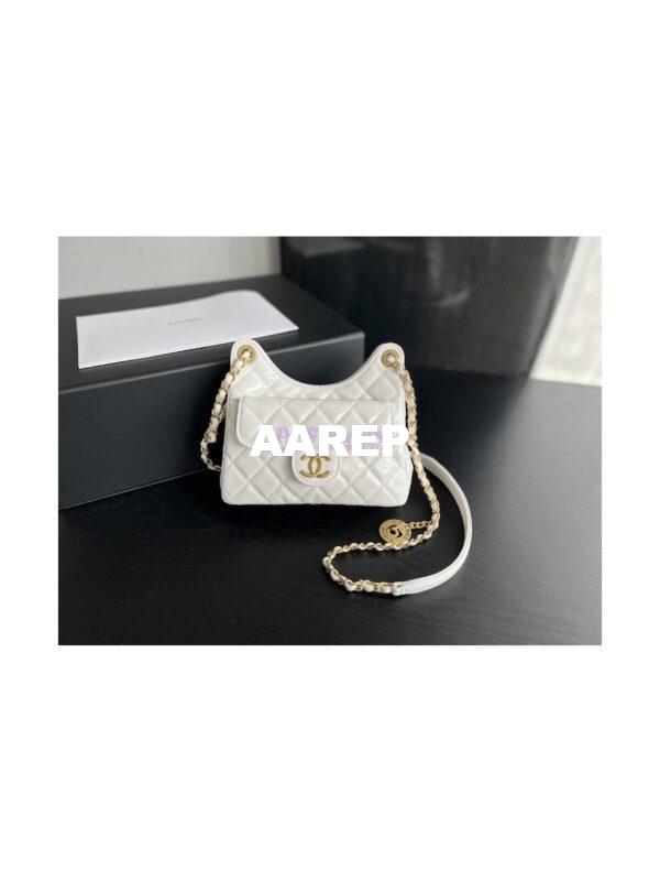 Replica Chanel Small Hobo Bag Shiny Crumpled Calfskin AS3710 White 3