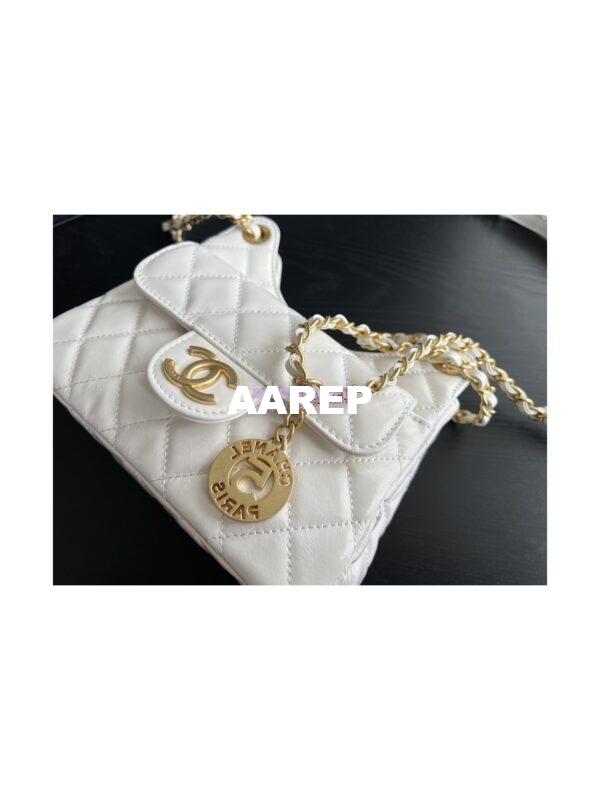 Replica Chanel Small Hobo Bag Shiny Crumpled Calfskin AS3710 White 5