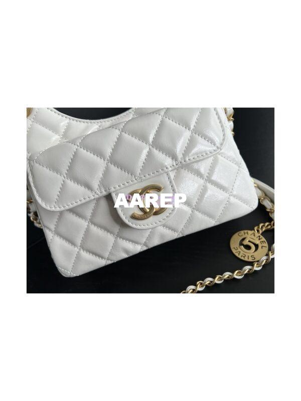Replica Chanel Small Hobo Bag Shiny Crumpled Calfskin AS3710 White 6