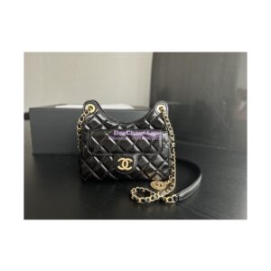 Replica Chanel Small Hobo Bag Shiny Crumpled Calfskin AS3710 Black