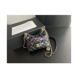 Replica Chanel Small Hobo Bag Shiny Crumpled Calfskin AS3710 Black 2