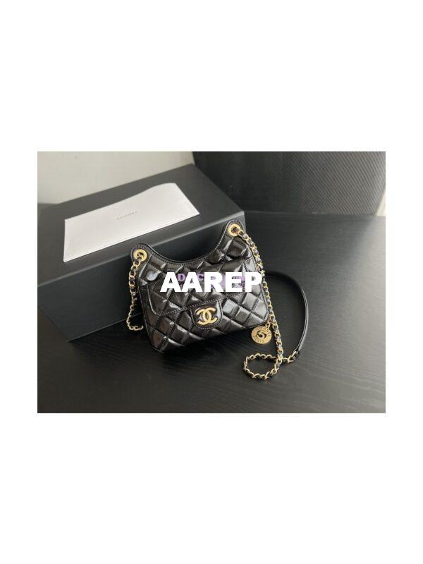 Replica Chanel Small Hobo Bag Shiny Crumpled Calfskin AS3710 Black 2