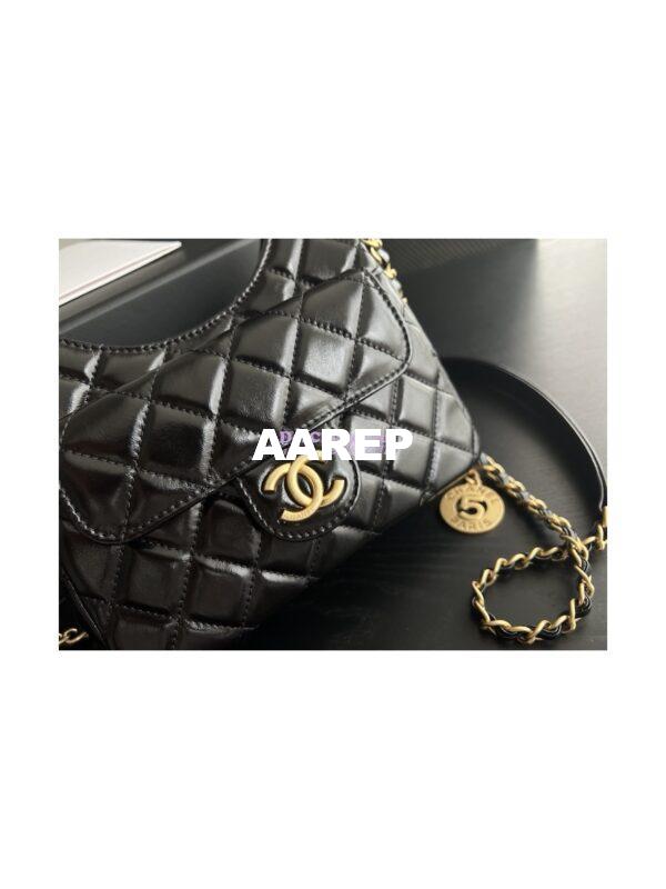 Replica Chanel Small Hobo Bag Shiny Crumpled Calfskin AS3710 Black 4