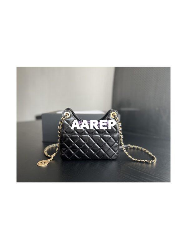 Replica Chanel Small Hobo Bag Shiny Crumpled Calfskin AS3710 Black 7