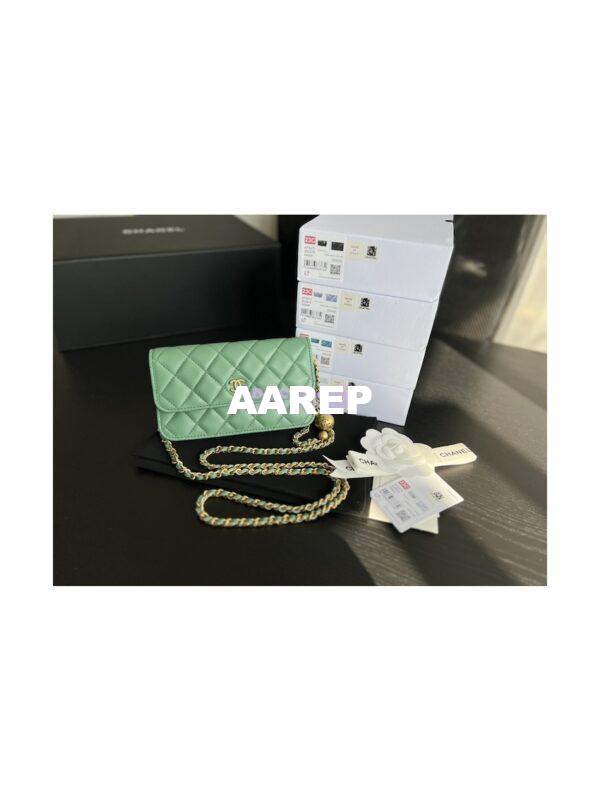 Replica Chanel 23C Wallet On Chain WOC Lambskin Bag with Charm AP3071 Green