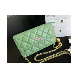 Replica Chanel 23C Wallet On Chain WOC Lambskin Bag with Charm AP3071 Green 2