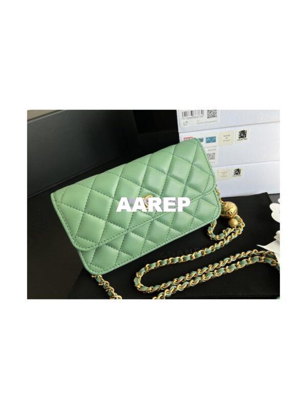 Replica Chanel 23C Wallet On Chain WOC Lambskin Bag with Charm AP3071 Green 2