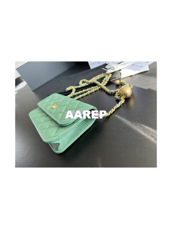 Replica Chanel 23C Wallet On Chain WOC Lambskin Bag with Charm AP3071 Green 3