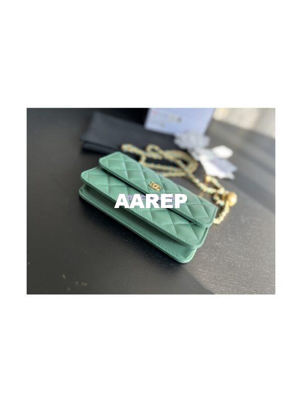 Replica Chanel 23C Wallet On Chain WOC Lambskin Bag with Charm AP3071 Green 5