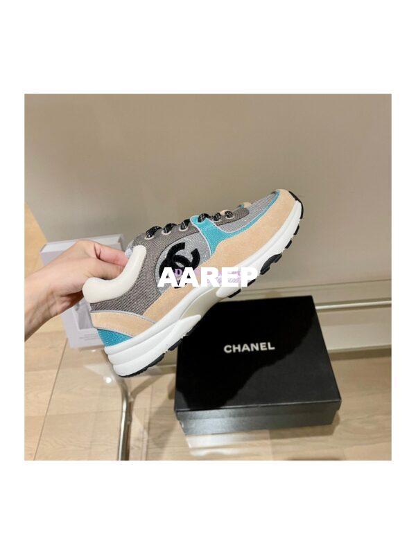 Replica Chanel Trainers Fabric & Suede Calfskin G38299 Brown Green 3