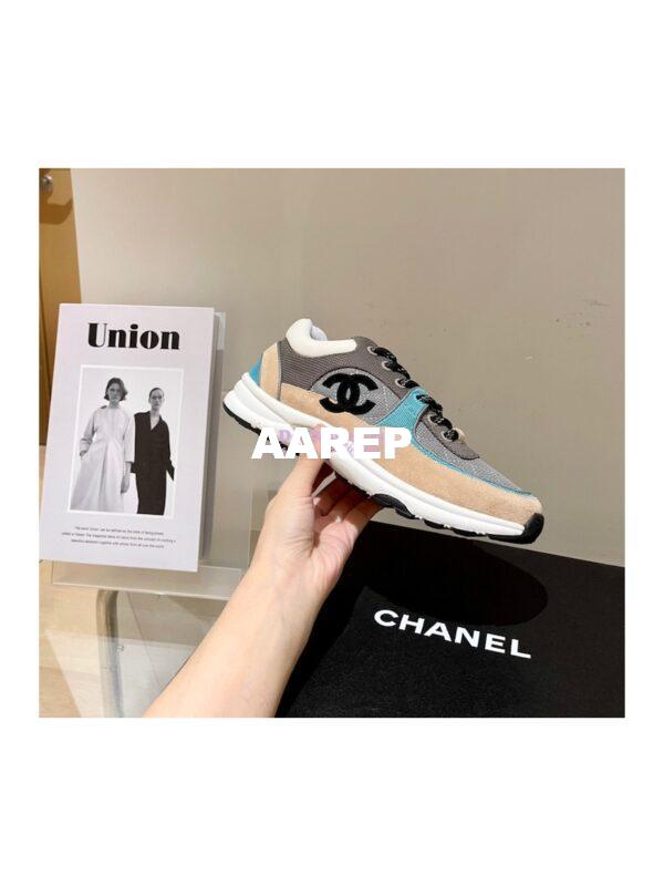 Replica Chanel Trainers Fabric & Suede Calfskin G38299 Brown Green 5