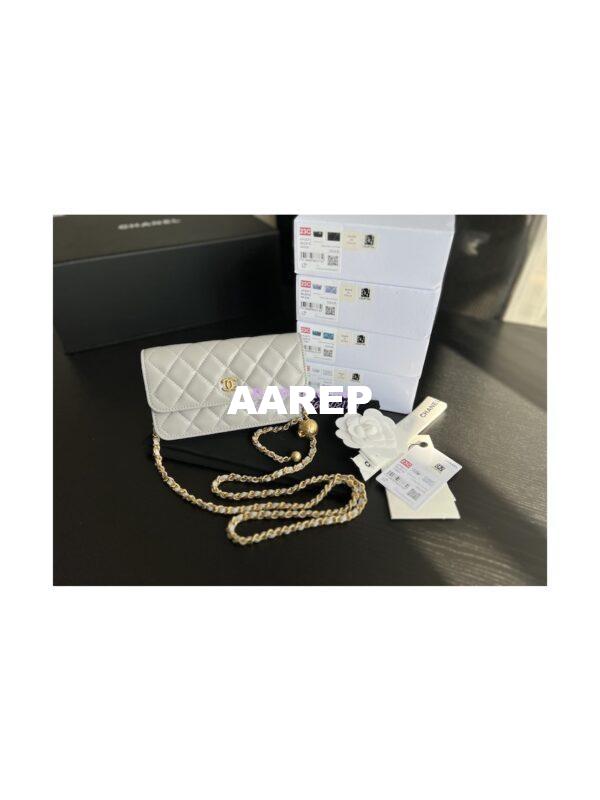 Replica Chanel 23C Wallet On Chain WOC Lambskin Bag with Charm AP3071 Grey 3