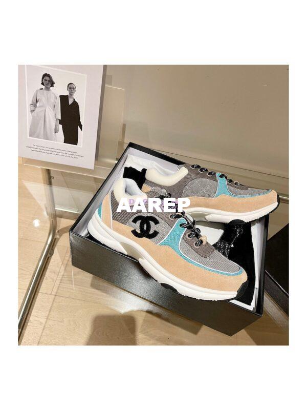 Replica Chanel Trainers Fabric & Suede Calfskin G38299 Brown Green 6