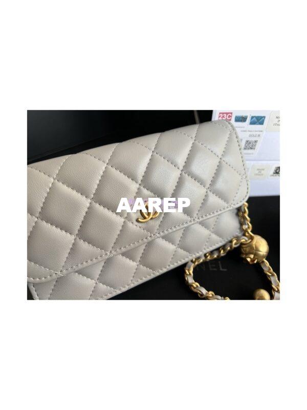 Replica Chanel 23C Wallet On Chain WOC Lambskin Bag with Charm AP3071 Grey 4