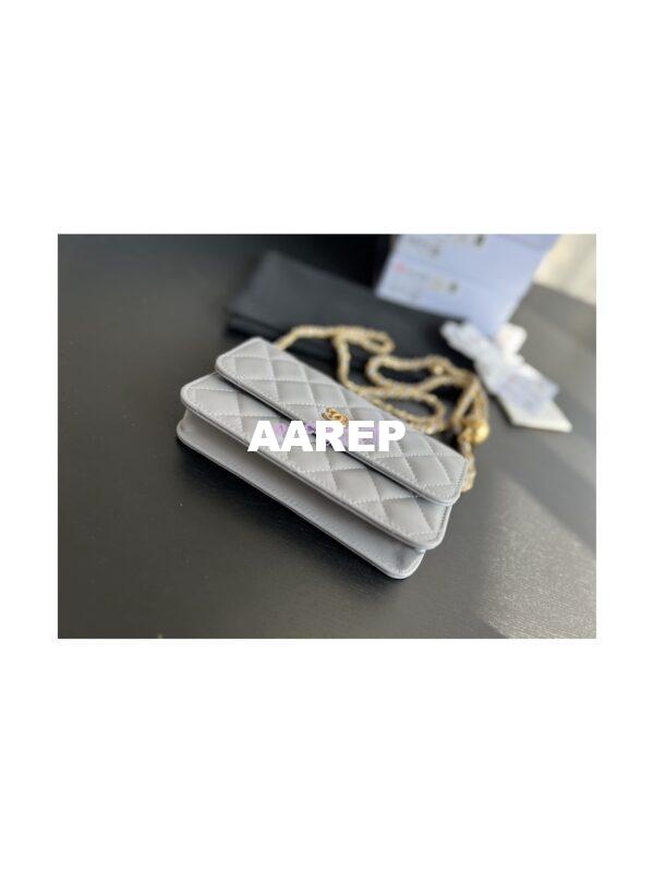 Replica Chanel 23C Wallet On Chain WOC Lambskin Bag with Charm AP3071 Grey 7