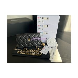 Replica Chanel 23C Wallet On Chain WOC Lambskin Bag with Charm AP3071 Black