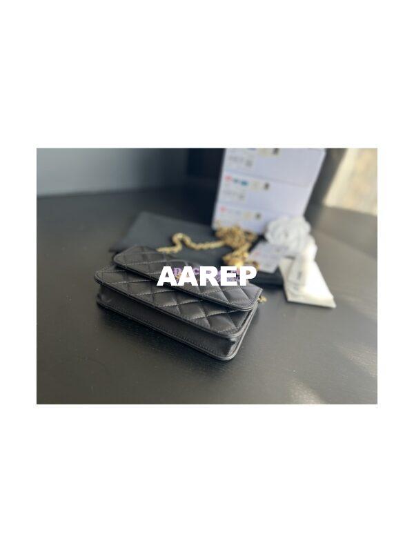 Replica Chanel 23C Wallet On Chain WOC Lambskin Bag with Charm AP3071 Black 5